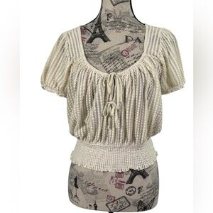 Urban Outfitters Boho Cream Sheer Textured W/Front Keyhole| crop Top Size M